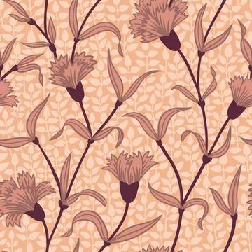 Hand drawn seamless pattern with beige carnation. Retro flower floral elements Illustrazione stock