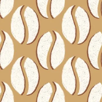 Hand drawn seamless pattern with beige brown coffee beans. Sketch beverage hot Stock Illustration