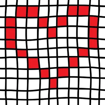 Hand drawn Seamless pattern with black grid, red heart. Trendy checkered Illustrazione stock