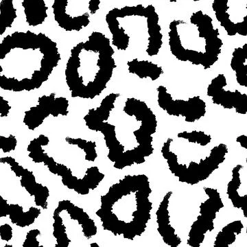 Hand drawn seamless pattern of black white leopard animal fabric print. Wild Stock Illustration