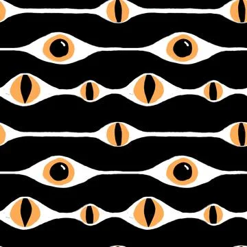 Hand drawn seamless pattern with black Halloween witch witchcraft evil eye on Illustrazione stock