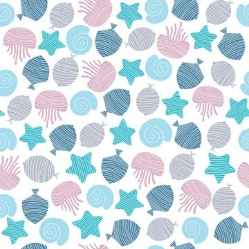 Hand drawn seamless pattern in blue colour Stock Illustration