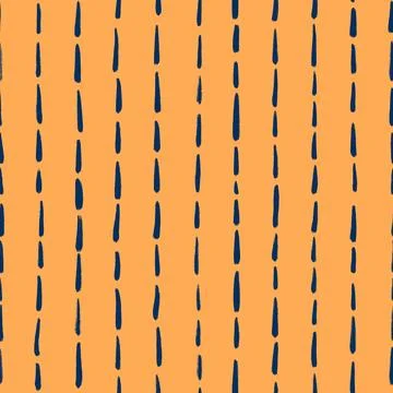 Hand drawn seamless pattern with blue dottd lines vertical on orange background Stock Illustration