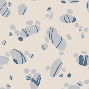 Hand drawn seamless pattern with blue grey stone pebbles on beige sand Stock Illustration