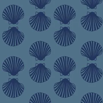Hand drawn seamless pattern with blue sea ocean shells on navy background イラスト素材