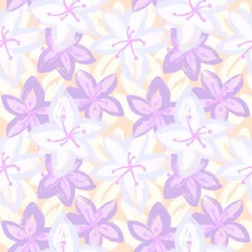 Hand drawn seamless pattern with blue light pastel purple flower floral elements Stock Illustration