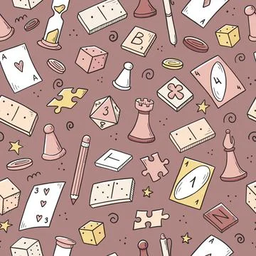 Hand drawn seamless pattern of board game Stock Illustration