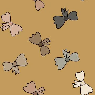 Hand drawn seamless pattern with boho bohemian beige blush brown bow ribbon Stock Illustration