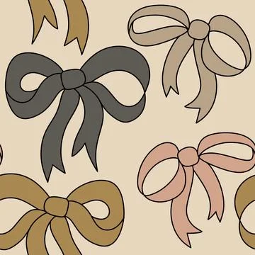 Hand drawn seamless pattern with boho bohemian beige blush brown bow ribbon Illustrazione stock