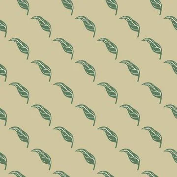 Hand drawn seamless pattern with botany green diagonal tangerine leaf shapes. Illustrazione stock