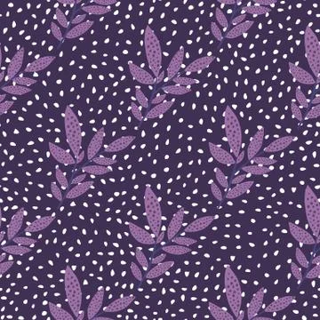 Hand drawn seamless pattern branches with leaves on dots background. Decorati Stock Illustration