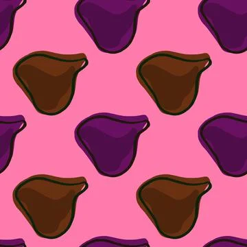 Hand drawn seamless pattern with brown and purple fig ornament. Pink backgrou Illustrazione stock