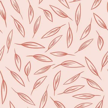 Hand drawn seamless pattern with brown terracotta leaves on beige background Stock Illustration