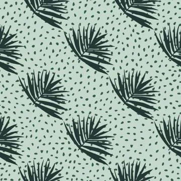 Hand drawn seamless pattern with bush leaves. Light blue background with dots 스톡 일러스트