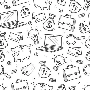 Hand drawn seamless pattern of business Stock Illustration
