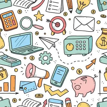 Hand drawn seamless pattern of business Stock Illustration
