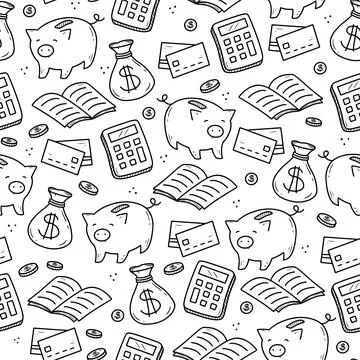 Hand drawn seamless pattern of business Stock Illustration