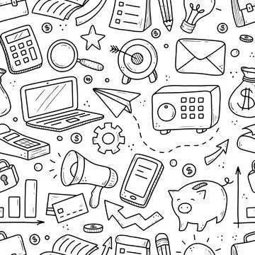 Hand drawn seamless pattern of business Stock Illustration