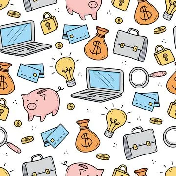 Hand drawn seamless pattern of business Stock Illustration