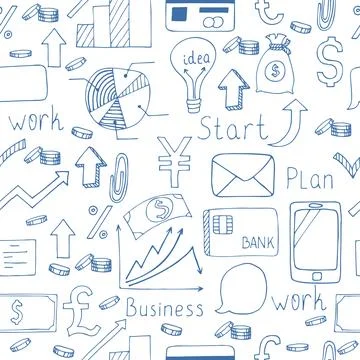 Hand drawn seamless pattern with business icons Stock Illustration