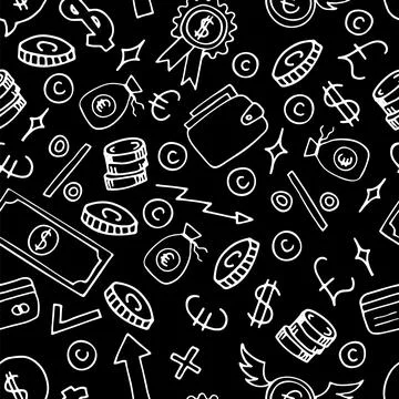 Hand drawn seamless pattern with business and finance elements. Investment... 스톡 일러스트