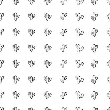 Hand drawn seamless pattern with cactus plant. Simple seamless cactus brush Stock Illustration
