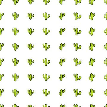 Hand drawn seamless pattern with cactus plant. Simple seamless cactus brush Stock Illustration