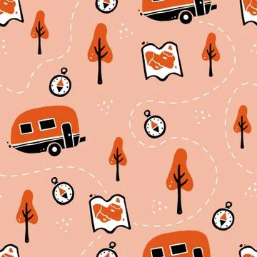 Hand drawn seamless pattern of camping equipment Stock Illustration