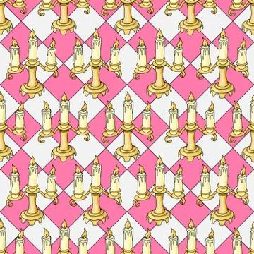 Hand drawn seamless pattern candlestick colored doodle icon decoration element Illustrazione stock