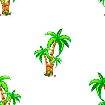 Hand drawn seamless pattern. Cartoon palm tree seamless pattern. Perfect for Stock Illustration