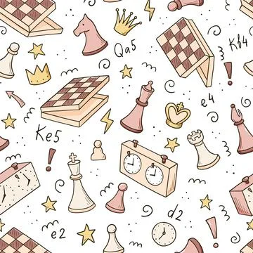 Hand drawn seamless pattern of cartoon chess Stock Illustration