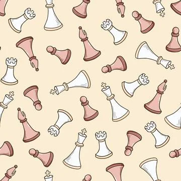 Hand drawn seamless pattern of cartoon chess Illustrazione stock