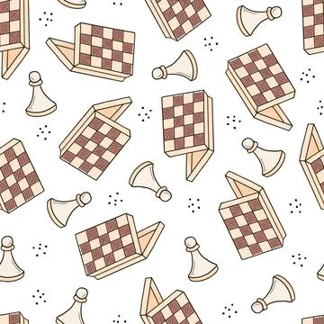 Hand drawn seamless pattern of cartoon chess Illustrazione stock