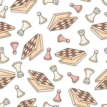 Hand drawn seamless pattern of cartoon chess Stock Illustration