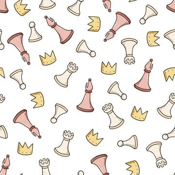 Hand drawn seamless pattern of cartoon chess Stock Illustration