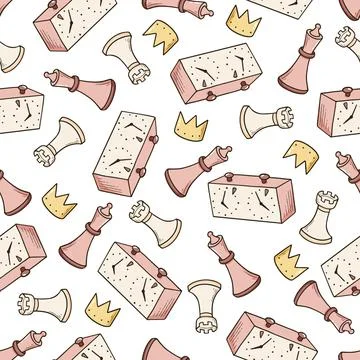 Hand drawn seamless pattern of cartoon chess Stock Illustration