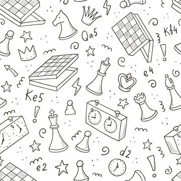 Hand drawn seamless pattern of cartoon chess Stock Illustration