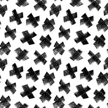 Hand drawn seamless pattern with charcoal crosses. Stock Illustration