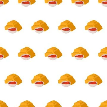 Hand drawn seamless pattern with chicken nuggets and tomato ketchup for Stock Illustration