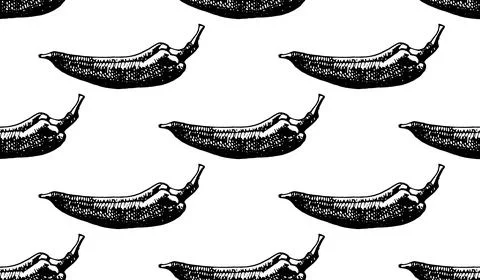 Hand drawn seamless pattern of chilli pepper. 스톡 일러스트