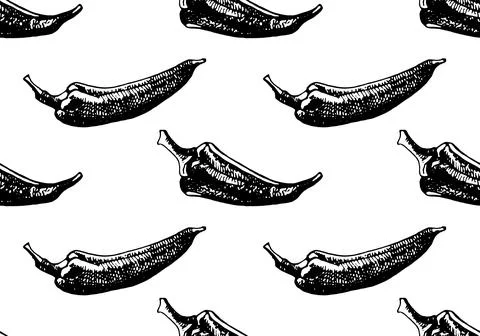 Hand drawn seamless pattern of chilli peppers. 스톡 일러스트