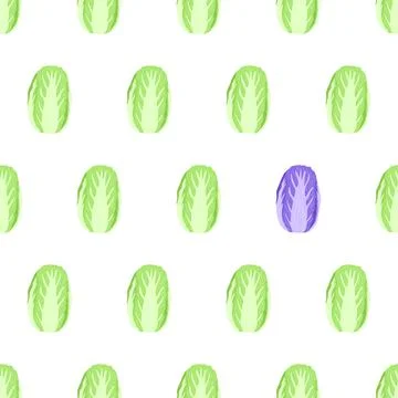 Hand drawn seamless pattern with chinese green and violet napa cabbage for Stock Illustration