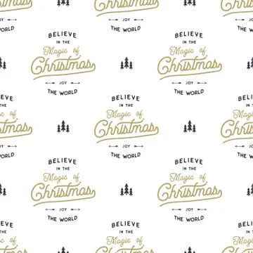 Hand drawn seamless pattern with Christmas type design elements. Lettering 스톡 일러스트