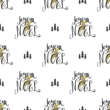 Hand drawn seamless pattern with Christmas type design elements. Lettering イラスト素材