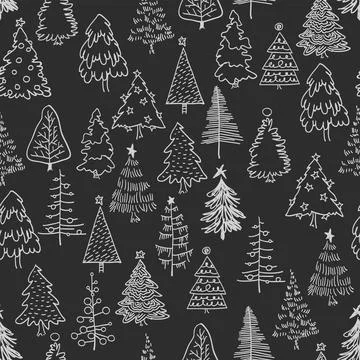 Hand drawn seamless pattern of Christmas trees. Holidays symbols. Abstract do Illustrazione stock