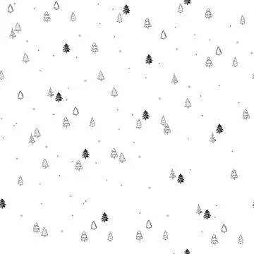 Hand drawn seamless pattern of Christmas trees. Holidays symbols. Abstract do Stock Illustration