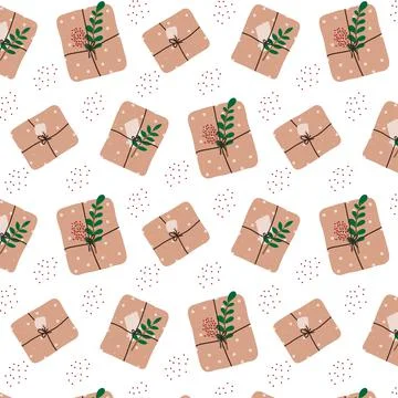 Hand-drawn seamless pattern with Christmas gifts Stock Illustration