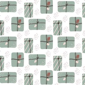 Hand-drawn seamless pattern with Christmas gifts Stock Illustration