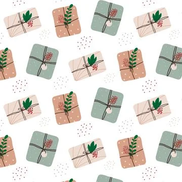 Hand-drawn seamless pattern with Christmas gifts Illustrazione stock