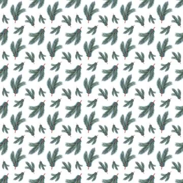 Hand Drawn Seamless Pattern with Christmas Branch. Stock Illustration